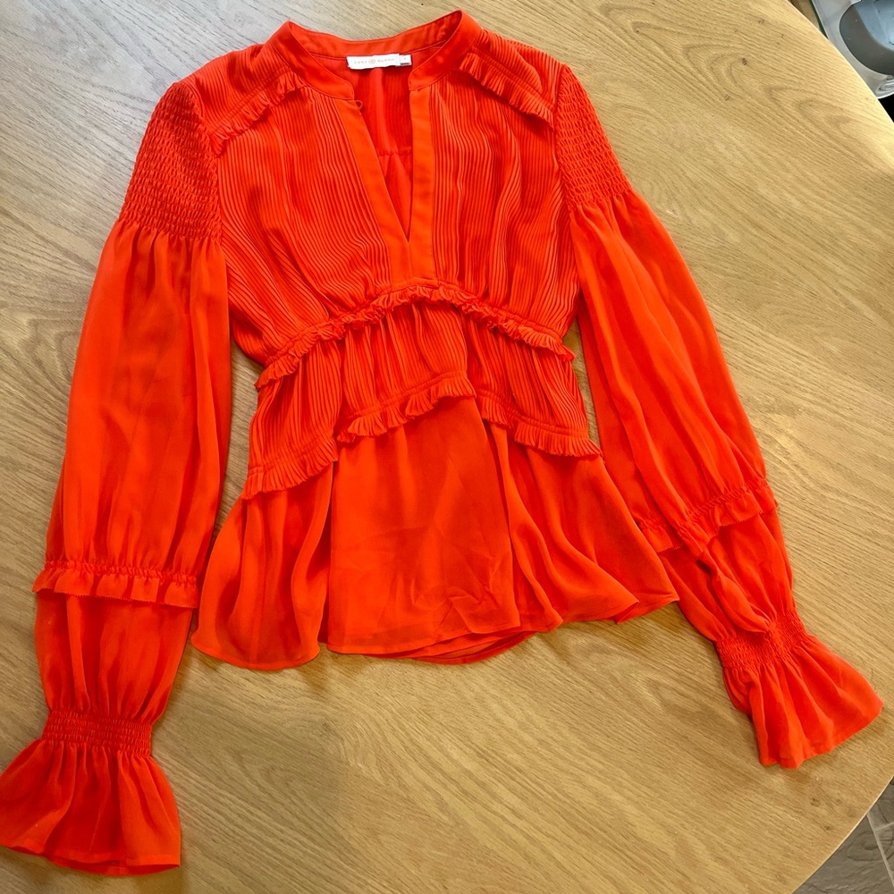 Tory Burch Vibrant Orange Smocked Blouse